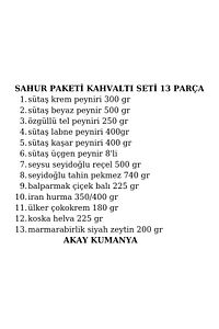 Sahur paketi kahvaltı seti 13 parça ürün fotoğrafı
