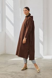 Kapüşonlu Oversize Yağmurluk Kahverengi ürün fotoğrafı