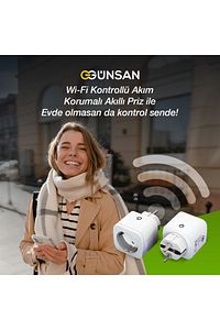 Günsan Wi-fi Kontrollü Akım Korumalı Akıllı Priz 16a Tuya & Smart Life Destekli ürün fotoğrafı