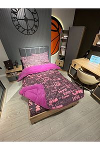 Tek Kişilik Welsoft Pufidik Uyku Seti (Lastikli Çarşaflı) Mürdüm Love ürün fotoğrafı