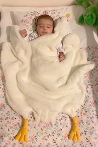 Krem Sevimli Çocuk Bebek Battaniyesi Ördek Kışlık Peluş Welsoft Kaz Battaniye ürün fotoğrafı