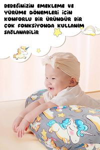 Çift Taraflı Bebek Emzirme Yastığı, Destek Minderi, Hamile Yastığı Gri Kumaş ürün fotoğrafı