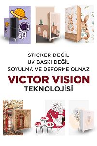 Ahşap Çocuk Odası 2 Kapaklı PRETTY RABIT Gardırop 5 Raflı 2 Çekmeceli Askılı Elbise Dolabı ürün fotoğrafı
