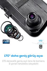 Araç Kamerası Dikiz Aynası- Çift Kameralı, Full Hd 1080p, 170° Geniş Açı, Gece Görüşlü, Geri Görüş ürün fotoğrafı