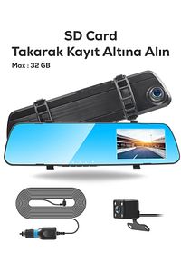 Araç Kamerası Dikiz Aynası- Çift Kameralı, Full Hd 1080p, 170° Geniş Açı, Gece Görüşlü, Geri Görüş ürün fotoğrafı