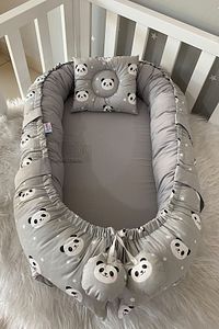 Nest Gri Panda Babynest Lüx Tasarım Ortopedik Nest Bebek Yatağı Anne Yanı Bebek Yatağı ürün fotoğrafı