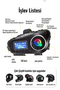 2 Intercom Bağlantılı Radyolu Lcd Ekranlı Işıklı Su Geçirmez Motorcu Kask Kulaklık Müzik Çalar ürün fotoğrafı