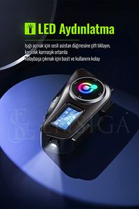 2 Intercom Bağlantılı Radyolu Lcd Ekranlı Işıklı Su Geçirmez Motorcu Kask Kulaklık Müzik Çalar ürün fotoğrafı