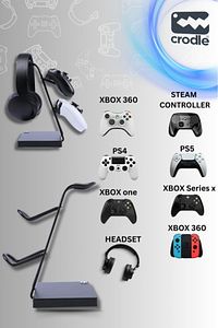 Siyah Ahşap Ve Siyah Metal Gaming Ps4 Ps5 Xbox Joystick Controller Tutucu Ve Kulaklık Dikey Standı ürün fotoğrafı