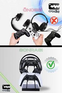 Siyah Ahşap Ve Siyah Metal Gaming Ps4 Ps5 Xbox Joystick Controller Tutucu Ve Kulaklık Dikey Standı ürün fotoğrafı