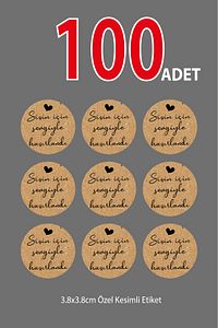 Sticker Kuşe 100 Adet Sizin Için Sevgiyle Hazırlandı Kraft Görünümlü A Kalite ürün fotoğrafı