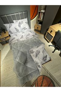 Tek Kişilik Welsoft Pufidik Uyku Seti (Lastikli Çarşaflı) Gri Tüy ürün fotoğrafı