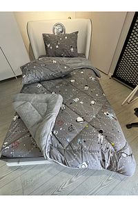 Tek Kişilik Welsoft Pufidik Uyku Seti (Lastikli Çarşaflı) Uzay Füme ürün fotoğrafı