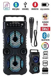 Bluetooth Hoparlör Parti Hoparlörü Karaoke Mikrofon Hediyeli Işıklı Ses Bombası Radyo Usb Sd Girişli ürün fotoğrafı