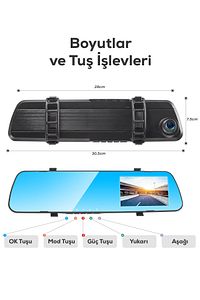 Araç Kamerası Dikiz Aynası- Çift Kameralı, Full Hd 1080p, 170° Geniş Açı, Gece Görüşlü, Geri Görüş ürün fotoğrafı