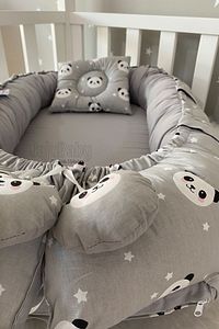 Nest Gri Panda Babynest Lüx Tasarım Ortopedik Nest Bebek Yatağı Anne Yanı Bebek Yatağı ürün fotoğrafı