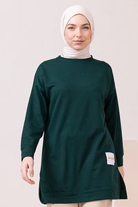 Yazlık Kadın Tesettür Bisiklet Yaka Terletmeyen Penye Kumaş Tunik Zümrüt ürün fotoğrafı