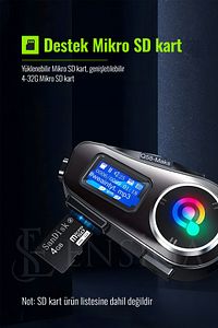 2 Intercom Bağlantılı Radyolu Lcd Ekranlı Işıklı Su Geçirmez Motorcu Kask Kulaklık Müzik Çalar ürün fotoğrafı