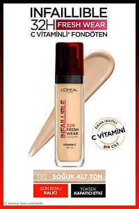 L'oréal Paris Infaillible 32h Fresh Wear C Vitaminli Fondöten - 130 True Beige ürün fotoğrafı