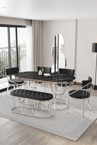 Mutfak Masası Takımı, Salon Masa Takımı 6 Kişilik New Uzay Gümüş Benchli Salon Masa Takımı ürün fotoğrafı