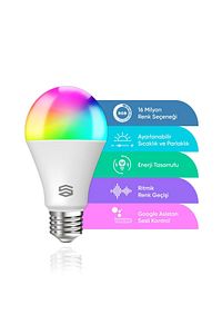 Akıllı RGB LED Ampul Wi-Fi 16M Renk, Uzaktan Kontrol ve Sesli Asistan Uyumlu ürün fotoğrafı