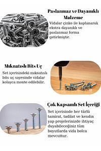 320Parça 12 Çeşit Vida Seti, Dübelli Sunta Vidası Seti,matkap Ucu Bits Uç Ve Takım Çantası ürün fotoğrafı