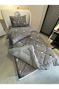 Tek Kişilik Welsoft Pufidik Uyku Seti (Lastikli Çarşaflı) Uzay Füme ürün fotoğrafı