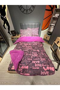 Tek Kişilik Welsoft Pufidik Uyku Seti (Lastikli Çarşaflı) Mürdüm Love ürün fotoğrafı