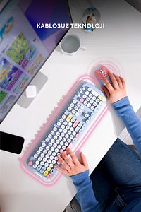 KM-6284 WHISKER Renkli Tuşlu Mavi Kablosuz Q Klavye + Mouse Set ürün fotoğrafı