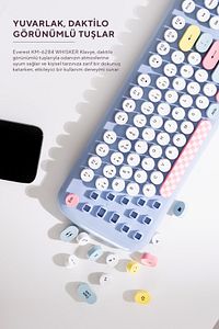 KM-6284 WHISKER Renkli Tuşlu Mavi Kablosuz Q Klavye + Mouse Set ürün fotoğrafı