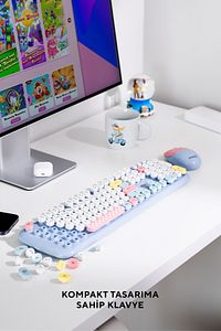 KM-6284 WHISKER Renkli Tuşlu Mavi Kablosuz Q Klavye + Mouse Set ürün fotoğrafı