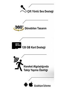 360° Wifi Ip Güvenlik Kamera 3 Antenli Gece Görüşlü Sensörlü Harekete Duyarlı Sesli 3-antenli-camera ürün fotoğrafı