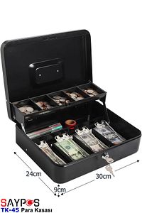 Büyük Metal Para Kasası Kutusu 4 Banknot 5 Madeni Para Gözlü Taşıma Kulplu Gizli Bölmeli 32x24x10cm ürün fotoğrafı