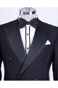 İtalyan Kesim Slim Fit Kruvaze Ceket Pantolon Damatlık Set Siyah T9213 ürün fotoğrafı
