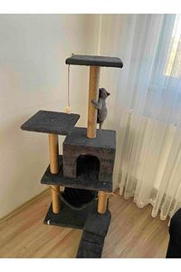 B-07 Hamaklı Yuvalı Lüx Kedi Tırmalama Evi Antrasit ürün fotoğrafı