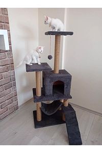 B-07 Hamaklı Yuvalı Lüx Kedi Tırmalama Evi Antrasit ürün fotoğrafı