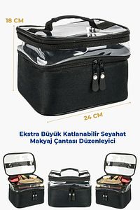Kadın Makyaj Çantası Iki Geniş Bölmeli Askılı Katlanabilir Bakım Seyahat Organizer Makyaj Çantası ürün fotoğrafı