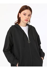 Fermuarlı Kapüşonlu Sweatshirt - Siyah - Benin ürün fotoğrafı