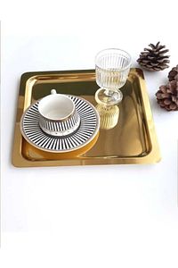 6 Adet Parlak Gold Altın Kare Paslanmaz Çelik Kahve Servis Sunum Tepsi (21X21CM) ürün fotoğrafı