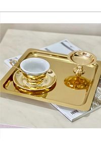 6 Adet Parlak Gold Altın Kare Paslanmaz Çelik Kahve Servis Sunum Tepsi (21X21CM) ürün fotoğrafı