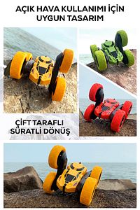 Uzaktan Kumandalı 360° Akrobasi Arabası- Şarjlı, Çift Taraflı, Hızlı Ve Led Işıklı Stunt Rc Araba ürün fotoğrafı