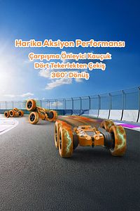 Uzaktan Kumandalı 360° Akrobasi Arabası- Şarjlı, Çift Taraflı, Hızlı Ve Led Işıklı Stunt Rc Araba ürün fotoğrafı