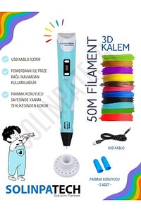 3d Pen Üç Boyutlu Yazıcı Kalem Printer-mavi (10 ADET 5 METRE FİLAMENT-50METRE-VE VE USB KABLO DAHİL) ürün fotoğrafı