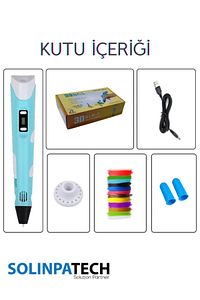 3d Pen Üç Boyutlu Yazıcı Kalem Printer-mavi (10 ADET 5 METRE FİLAMENT-50METRE-VE USB KABLO DAHİL) ürün fotoğrafı