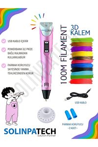 3d Pen Üç Boyutlu Yazıcı Kalem Printer-pembe (20 ADET 5 METRE FİLAMENT-100METRE-VE USB KABLO DAHİL) ürün fotoğrafı