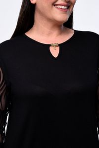 Büyük Beden Yeni Sezon Kolları Dantelli Abiye Model Kısa Kollu 4 Mevsim Tül Detaylı Anne Şık Bluz ürün fotoğrafı