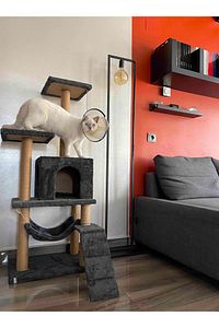 B-07 Hamaklı Yuvalı Lüx Kedi Tırmalama Evi Antrasit ürün fotoğrafı