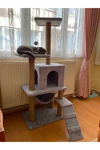 B-07 Hamaklı Yuvalı Lüx Kedi Tırmalama Evi Gri ürün fotoğrafı