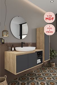 Gül 100 Cm %100 Mdf Lavabolu Banyo Dolabı Ayna Alt Dolap Lavabo Boy Dolabı ürün fotoğrafı
