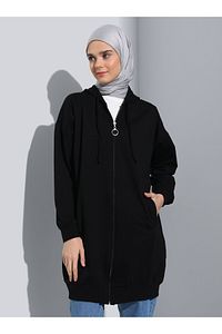 Fermuarlı Kapüşonlu Sweatshirt - Siyah - Benin ürün fotoğrafı